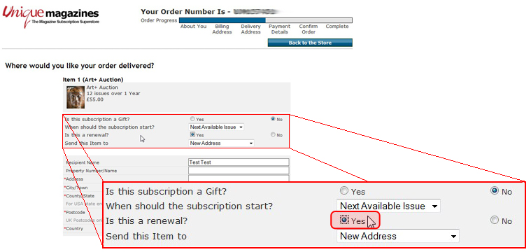 Renewal Option in Checkout Screen